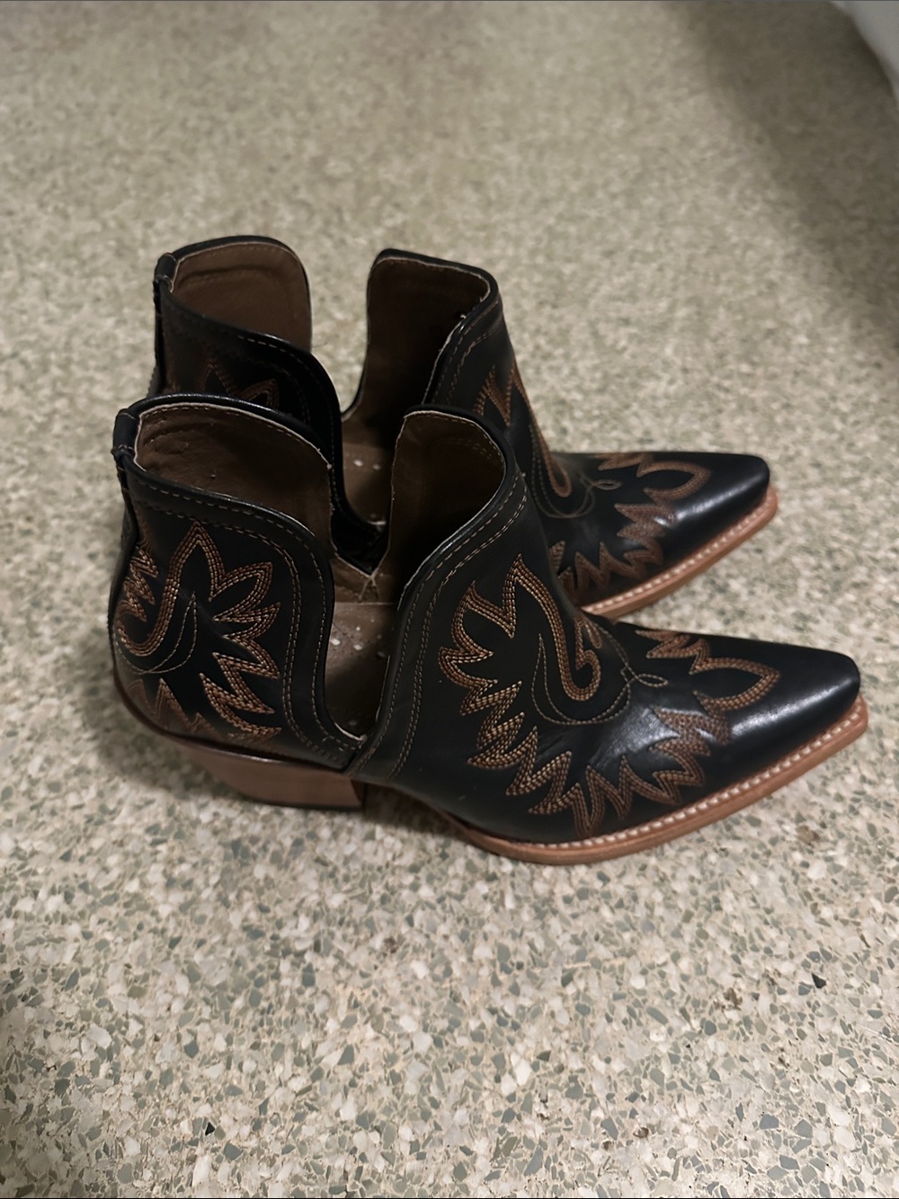 Ariat Black Leather Western Ankle Booties with Brown Embroidery